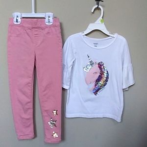 Price🔽Carter's Unicorn Pink Jeans Set